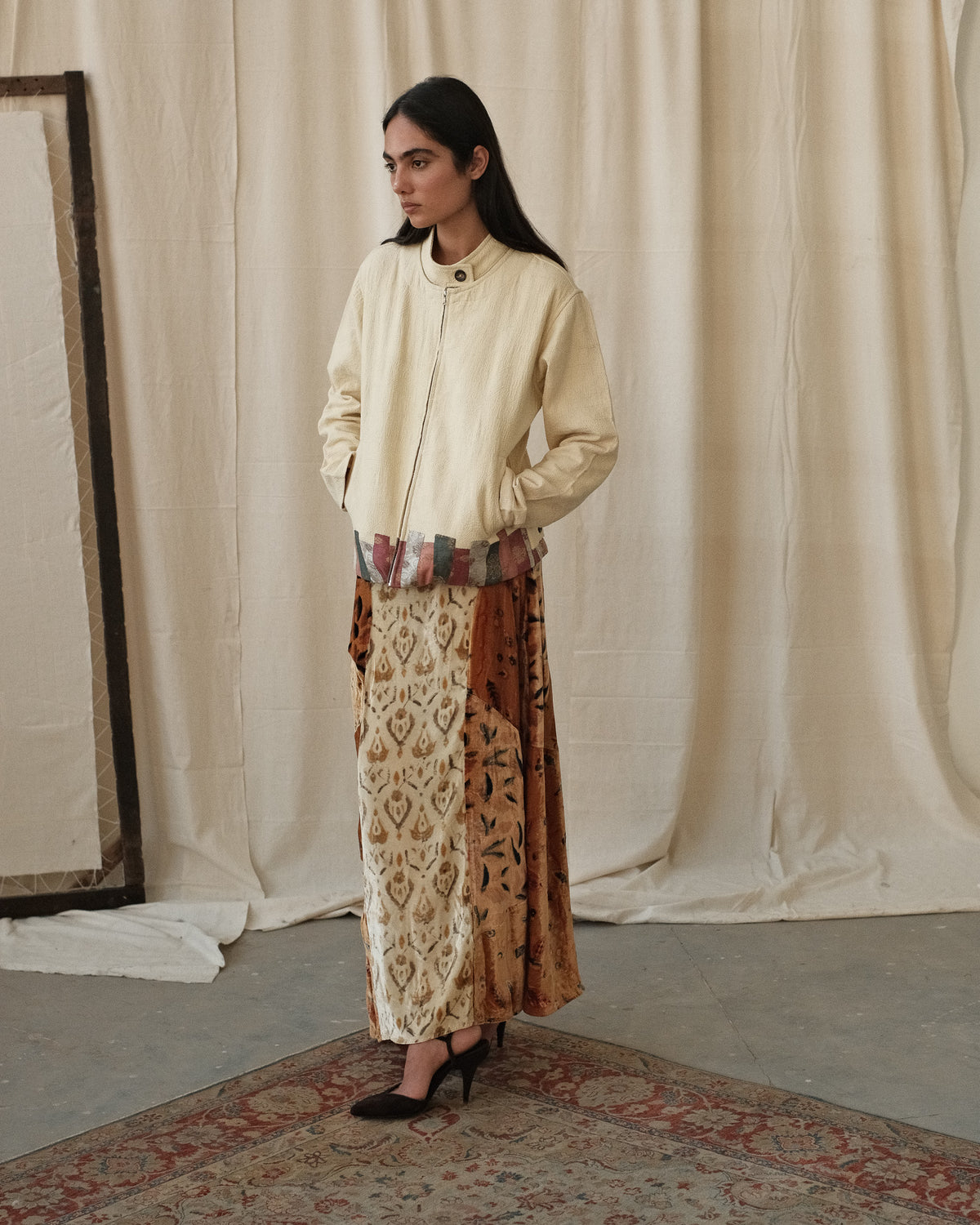 Velvet Block Print Skirt