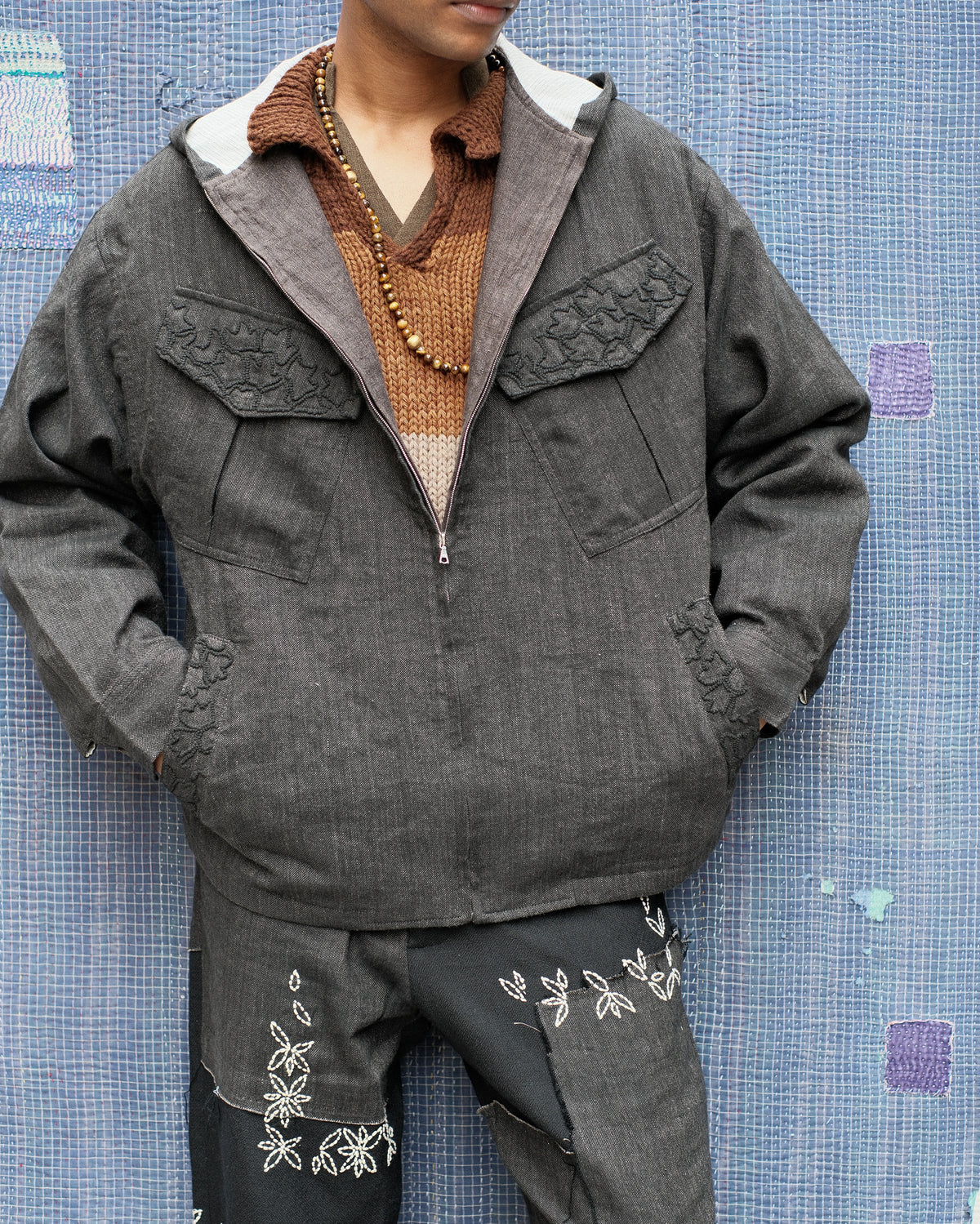 WOVEN ZIP HOODIE