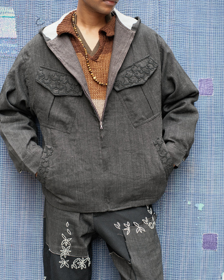 WOVEN ZIP HOODIE