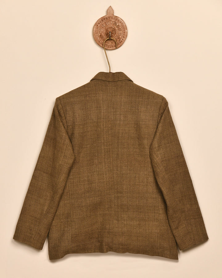 SUEDE LAPEL SILK BLAZER