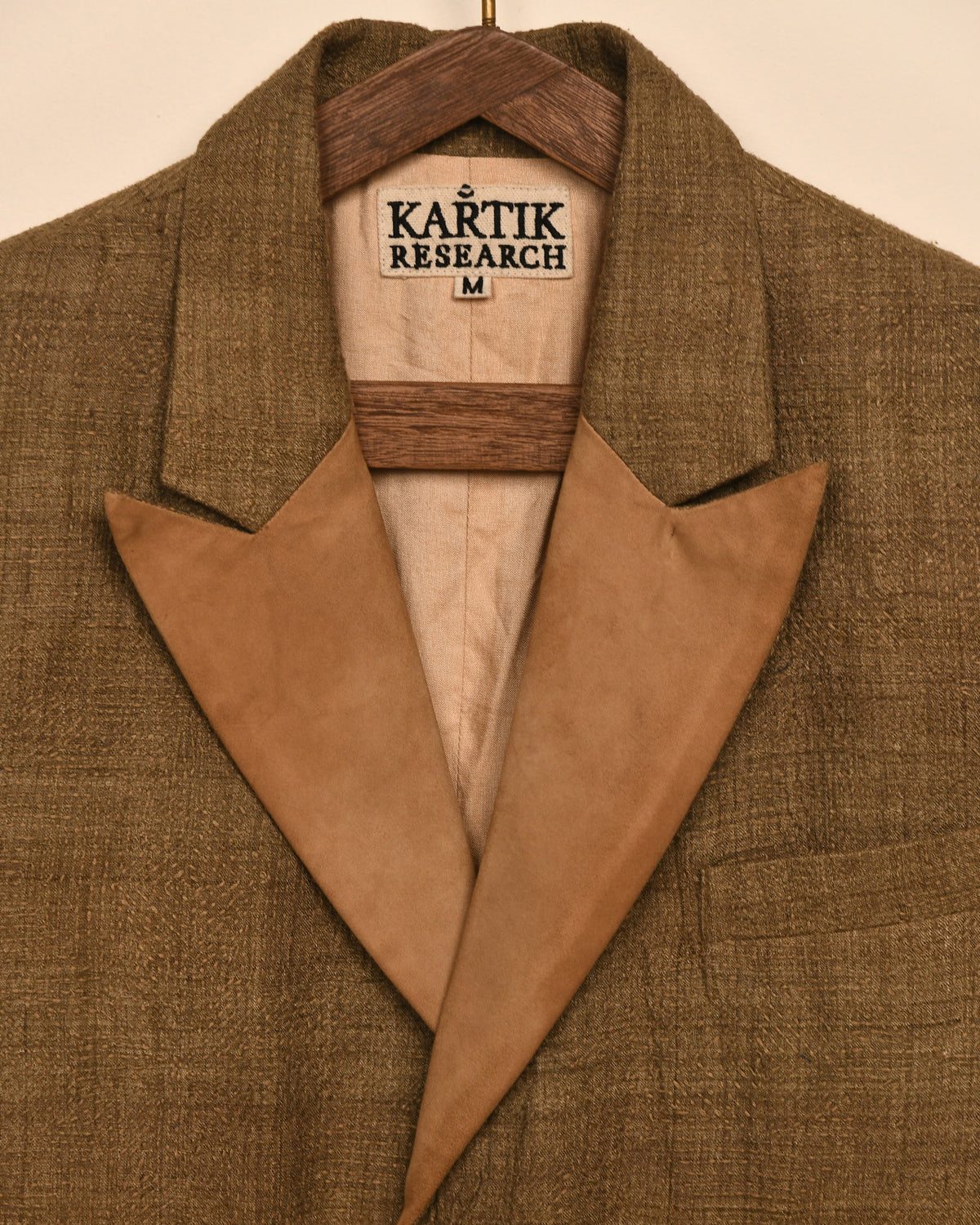 SUEDE LAPEL SILK BLAZER