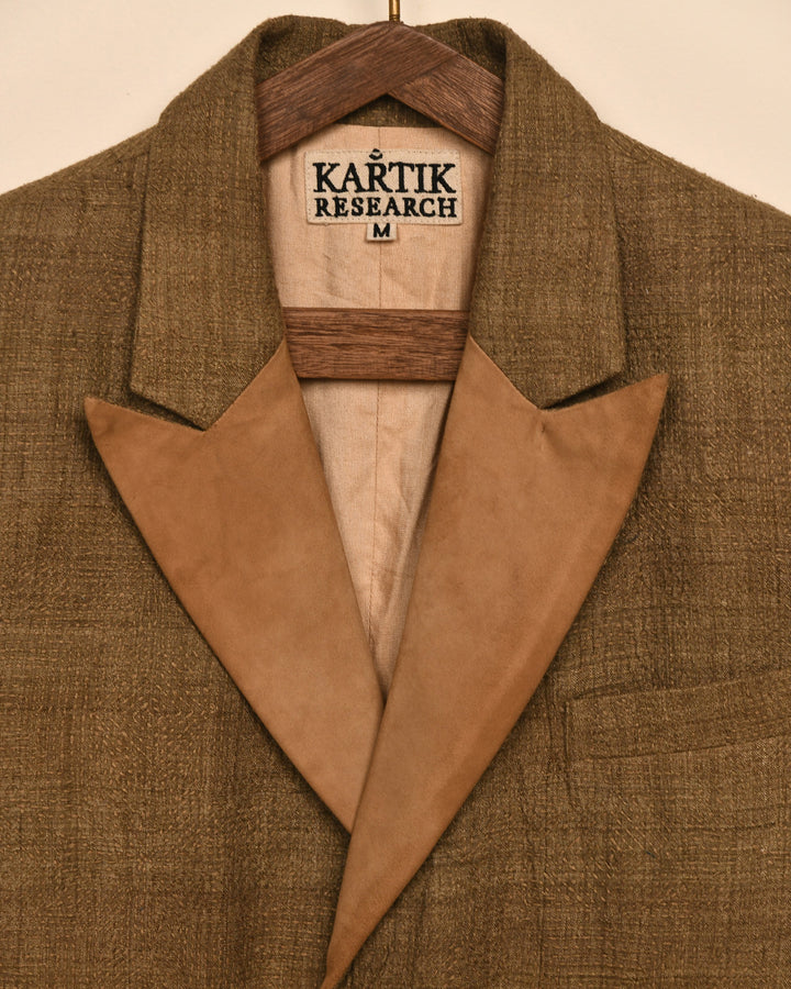 SUEDE LAPEL SILK BLAZER