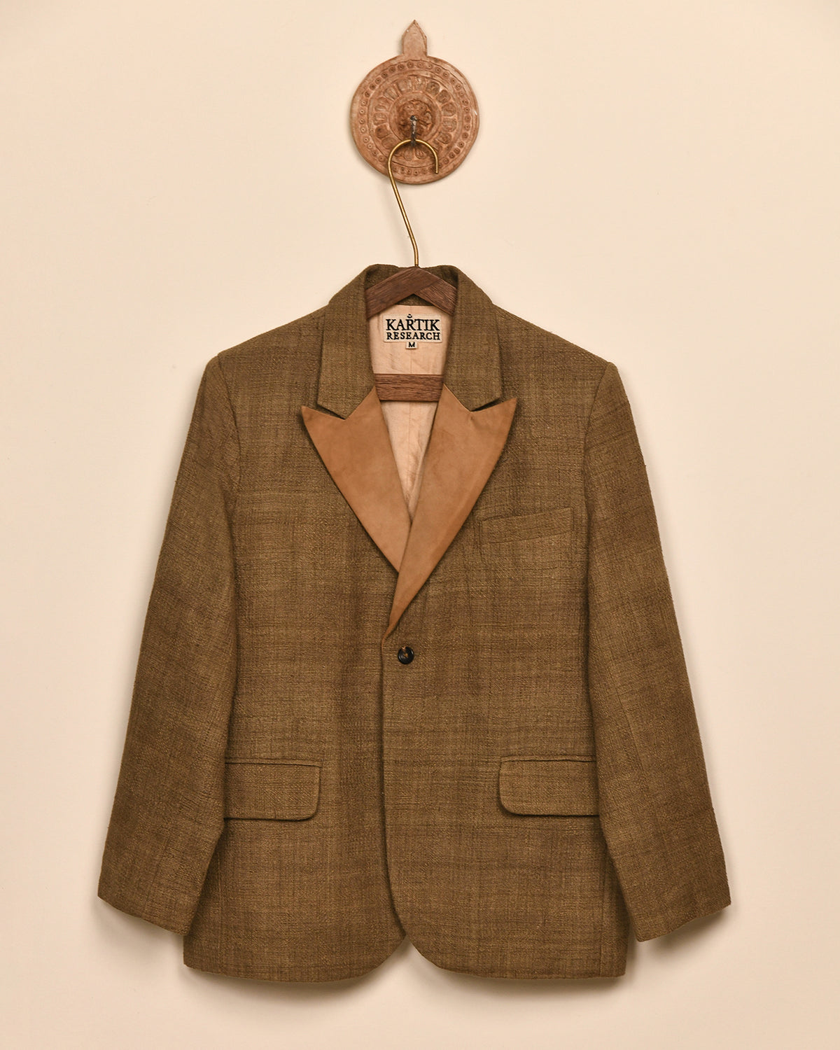 SUEDE LAPEL SILK BLAZER