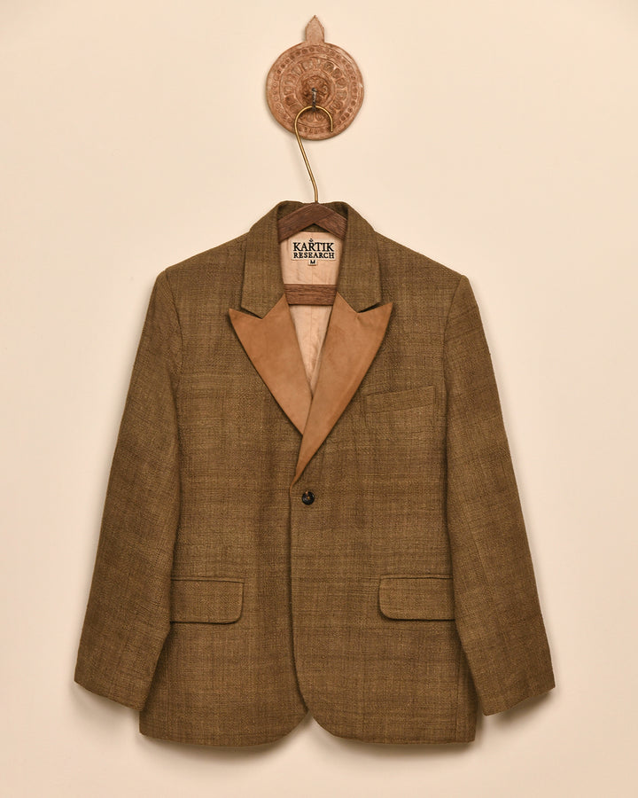 SUEDE LAPEL SILK BLAZER